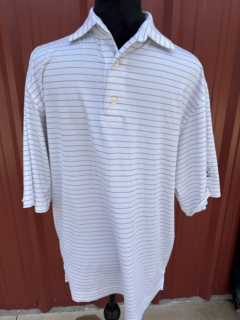 FootJoy Mens White Striped Golf Polo Shirt Embroidered Logo Size S KCCC - Picture 1 of 5